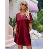 Ekouaer Satin Nightgowns for Women Silk Sleep Shirts V Neck T Shirt Dress(Wine Red)