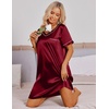 Ekouaer Satin Nightgowns for Women Silk Sleep Shirts V Neck T Shirt Dress(Wine Red)