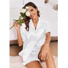 Ekouaer Satin Pajama Set for Women 2 Piece Pj Sets Short Sleeve Sleepwear(A-white)
