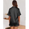 Ekouaer Satin Pajama Set for Women 2 Piece Pj Sets Short Sleeve Sleepwear(Black)