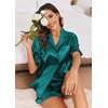 Ekouaer Satin Pajama Set for Women 2 Piece Pj Sets Short Sleeve Sleepwear(Blue Green)