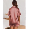 Ekouaer Satin Pajama Set for Women 2 Piece Pj Sets Short Sleeve Sleepwear(Brown)