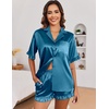 Ekouaer Satin Pajama Set for Women 2 Piece Pj Sets Short Sleeve Sleepwear(Dark Blue)