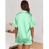 Ekouaer Satin Pajama Set for Women 2 Piece Pj Sets Short Sleeve Sleepwear(Gray Green)