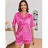 Ekouaer Satin Pajama Set for Women 2 Piece Pj Sets Short Sleeve Sleepwear(Hot Pink Leopard)