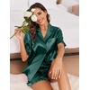 Ekouaer Satin Pajama Set for Women 2 Piece Pj Sets Short Sleeve Sleepwear(Lake Green)