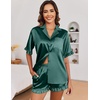 Ekouaer Satin Pajama Set for Women 2 Piece Pj Sets Short Sleeve Sleepwear(Lake Green)
