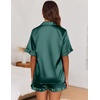 Ekouaer Satin Pajama Set for Women 2 Piece Pj Sets Short Sleeve Sleepwear(Lake Green)