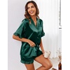Ekouaer Satin Pajama Set for Women 2 Piece Pj Sets Short Sleeve Sleepwear(Lake Green)