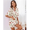 Ekouaer Satin Pajama Set for Women 2 Piece Pj Sets Short Sleeve Sleepwear(Light Apricot/Candy Cane)