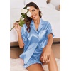 Ekouaer Satin Pajama Set for Women 2 Piece Pj Sets Short Sleeve Sleepwear(Light Blue)