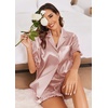 Ekouaer Satin Pajama Set for Women 2 Piece Pj Sets Short Sleeve Sleepwear(Lotus Pink)