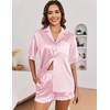 Ekouaer Satin Pajama Set for Women 2 Piece Pj Sets Short Sleeve Sleepwear(Pink)