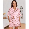 Ekouaer Satin Pajama Set for Women 2 Piece Pj Sets Short Sleeve Sleepwear(Pink/Cookie Man)