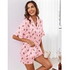 Ekouaer Satin Pajama Set for Women 2 Piece Pj Sets Short Sleeve Sleepwear(Pink/Cookie Man)