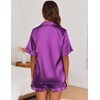 Ekouaer Satin Pajama Set for Women 2 Piece Pj Sets Short Sleeve Sleepwear(Purple)
