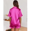 Ekouaer Satin Pajama Set for Women 2 Piece Pj Sets Short Sleeve Sleepwear(Rose Red)