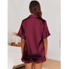 Ekouaer Satin Pajama Set for Women 2 Piece Pj Sets Short Sleeve Sleepwear(Wind Red)
