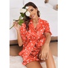 Ekouaer Satin Pajama Set for Women 2 Piece Pj Sets Short Sleeve Sleepwear(Z-christmas Red)
