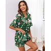 Ekouaer Satin Pajama Set for Women 2 Piece Pj Sets Short Sleeve Sleepwear(Z-christmas Snowman)