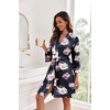 Ekouaer Women Robes Knee Length Kimono Bathrobe Lightweight Soft Sleepwear(Black Floral)