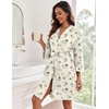 Ekouaer Women Robes Knee Length Kimono Bathrobe Lightweight Soft Sleepwear(Black White Floral)