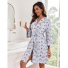 Ekouaer Women Robes Knee Length Kimono Bathrobe Lightweight Soft Sleepwear(Blue Striped Teddy Bear)