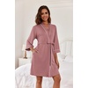 Ekouaer Women Robes Knee Length Kimono Bathrobe Lightweight Soft Sleepwear(Gray Purple)