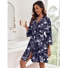 Ekouaer Women Robes Knee Length Kimono Bathrobe Lightweight Soft Sleepwear(Navy Blue White Floral)