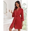Ekouaer Women Robes Knee Length Kimono Bathrobe Lightweight Soft Sleepwear(Red)