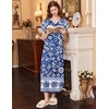 Ekouaer Womens Nightgown Long Nightgowns Full Length Moo Moos with Pockets(Blue Bohemian Flowers)