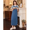 Ekouaer Womens Nightgown Long Nightgowns Full Length Moo Moos with Pockets(Blue/Grey)