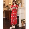 Ekouaer Womens Nightgown Long Nightgowns Full Length Moo Moos with Pockets(Red Snowman)