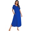 Ekouaer Womens Nightgown Long Nightgowns Full Length Moo Moos with Pockets(Snorkel Blue)