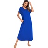 Ekouaer Womens Nightgown Long Nightgowns Full Length Moo Moos with Pockets(Snorkel Blue)