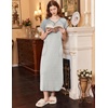 Ekouaer Womens Nightgown Long Nightgowns Full Length Moo Moos with Pockets(White Grey Stripe)