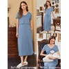 Ekouaer Womens Nursing Dress Breastfeeding Summer V Neck Maternity Dresses(Grey Blue)