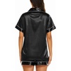 Ekouaer Womens Pajamas Silk Satin Short Sleeve Button Down Pjs Shorts Set(Black)
