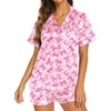 Ekouaer Womens Pajamas Silk Satin Short Sleeve Button Down Pjs Shorts Set(Bow Pink)