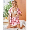 Ekouaer Womens Pajamas Silk Satin Short Sleeve Button Down Pjs Shorts Set(Bow Pink Red)