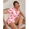 Ekouaer Womens Pajamas Silk Satin Short Sleeve Button Down Pjs Shorts Set(Bow Pink Red)