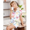 Ekouaer Womens Pajamas Silk Satin Short Sleeve Button Down Pjs Shorts Set(Bow White)