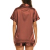 Ekouaer Womens Pajamas Silk Satin Short Sleeve Button Down Pjs Shorts Set(Brown)