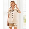 Ekouaer Womens Pajamas Silk Satin Short Sleeve Button Down Pjs Shorts Set(Champagne)
