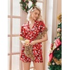 Ekouaer Womens Pajamas Silk Satin Short Sleeve Button Down Pjs Shorts Set(Christmas Red)