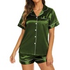 Ekouaer Womens Pajamas Silk Satin Short Sleeve Button Down Pjs Shorts Set(Dark Army Green)