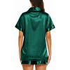 Ekouaer Womens Pajamas Silk Satin Short Sleeve Button Down Pjs Shorts Set(Dark Green)