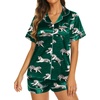 Ekouaer Womens Pajamas Silk Satin Short Sleeve Button Down Pjs Shorts Set(Dark Green-tiger)