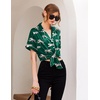 Ekouaer Womens Pajamas Silk Satin Short Sleeve Button Down Pjs Shorts Set(Dark Green-tiger)