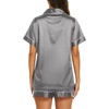 Ekouaer Womens Pajamas Silk Satin Short Sleeve Button Down Pjs Shorts Set(Dark Grey)